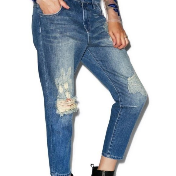 NWT Wildfox Distressed Cropped High Rise Slim Boyfriend Jeans Women's Size 24 - Picture 1 of 13